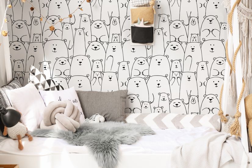 Hand Drawing Kids Cute Bear Art Wallpaper Mural