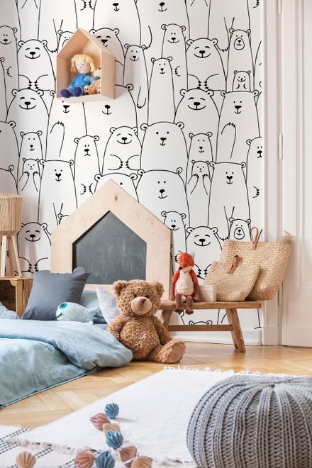 Hand Drawing Kids Cute Bear Art Wallpaper Mural