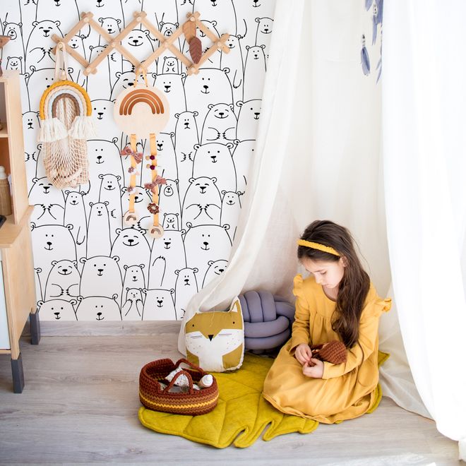 Hand Drawing Kids Cute Bear Art Wallpaper Mural