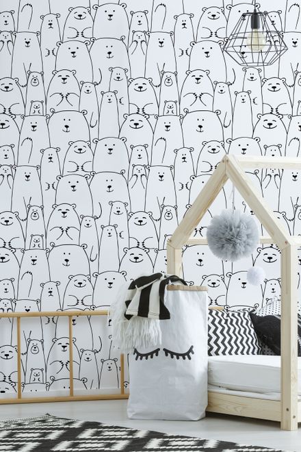 Hand Drawing Kids Cute Bear Art Wallpaper Mural