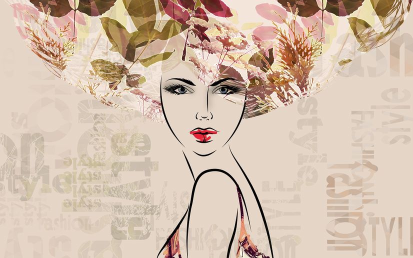 Woman Face Art with Winter Leaf Wallpaper Mural