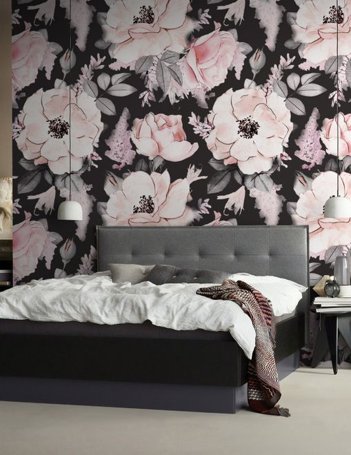 Kids Nursery Floral Pink Rose Pattern Wallpaper Mural