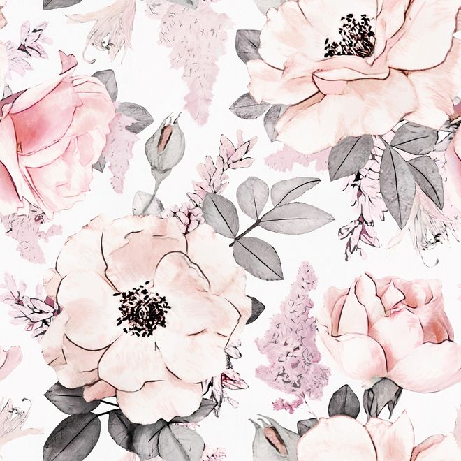 Kids Nursery Floral Pink Rose Pattern Wallpaper Mural