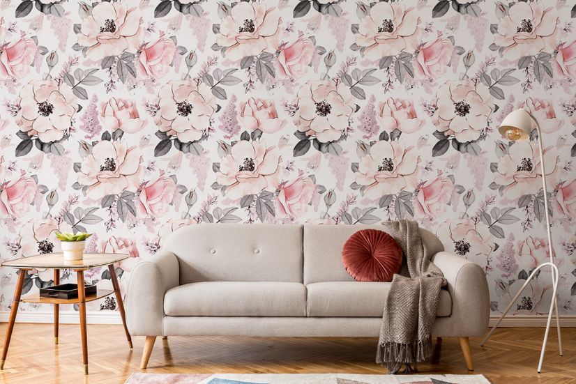 Kids Nursery Floral Pink Rose Pattern Wallpaper Mural