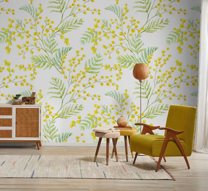 Yellow Herbs Floral Wallpaper Mural