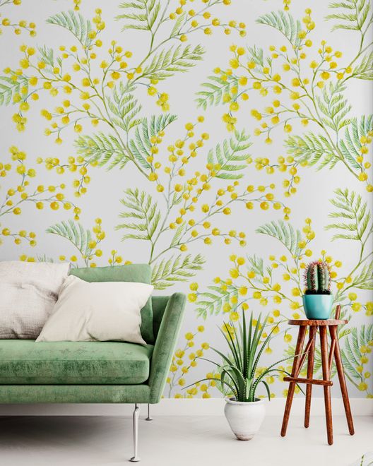 Yellow Herbs Floral Wallpaper Mural