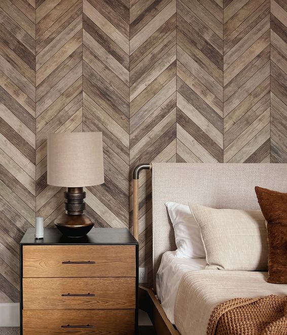 Natural Wood Texture Effect Chevron Wallpaper Mural