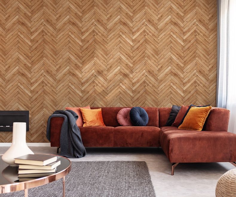 Herringbone Wood Texture Effect Wallpaper Mural