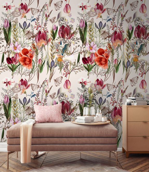 Spring Flowers Pattern Wallpaper Mural