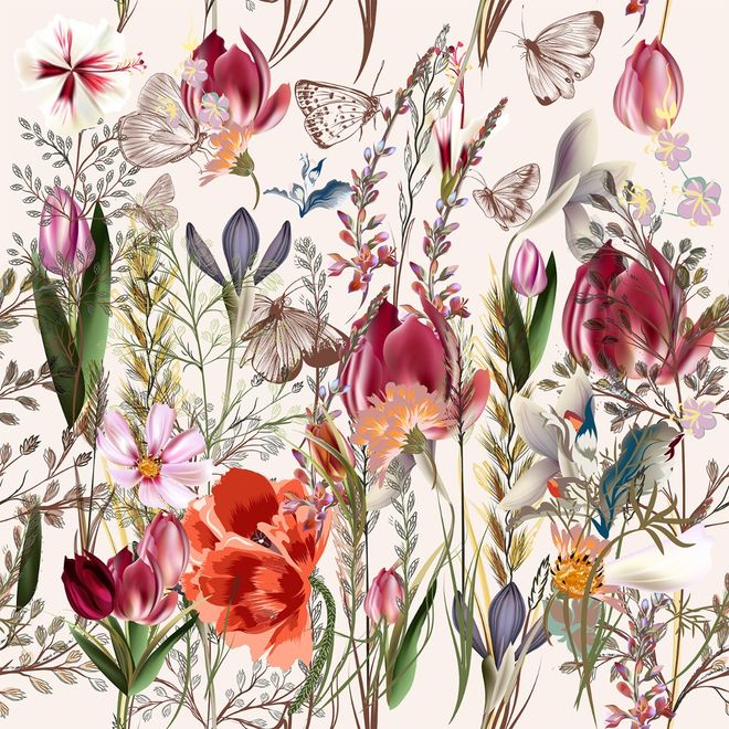 Spring Flowers Pattern Wallpaper Mural