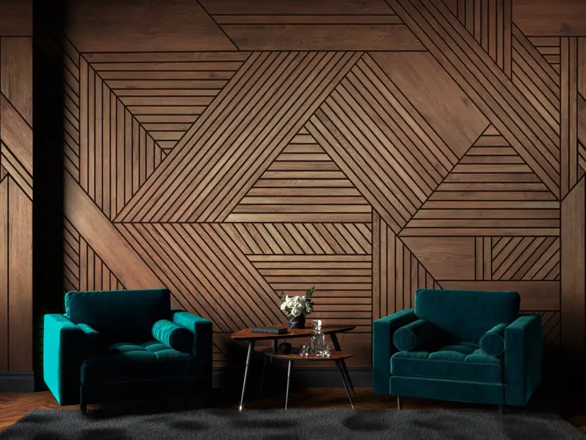 Geometric Wood Texture Effect Wallpaper Mural