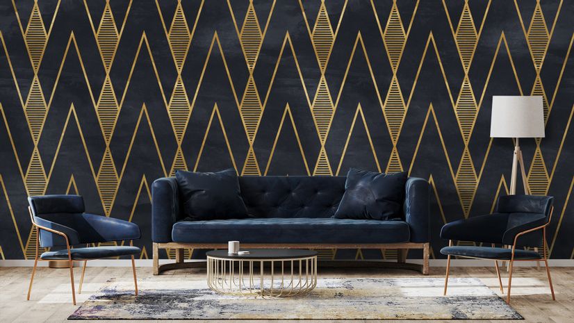 Art Deco Triangle Line on Dark Background Wallpaper Mural