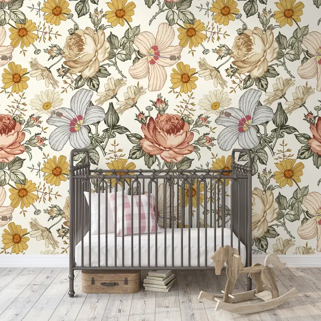 Kids Peony and Daisy Floral Wallpaper Mural