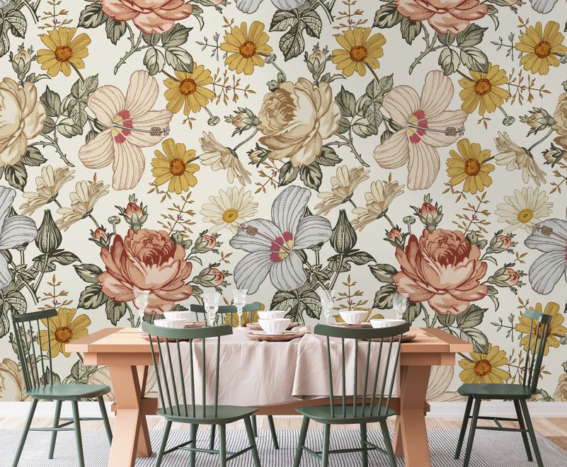 Kids Peony and Daisy Floral Wallpaper Mural
