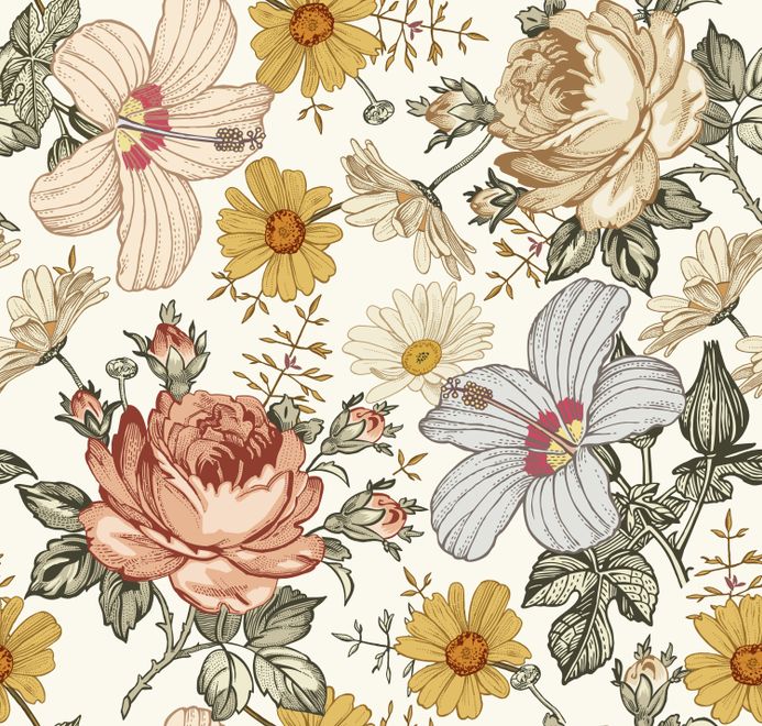 Kids Peony and Daisy Floral Wallpaper Mural