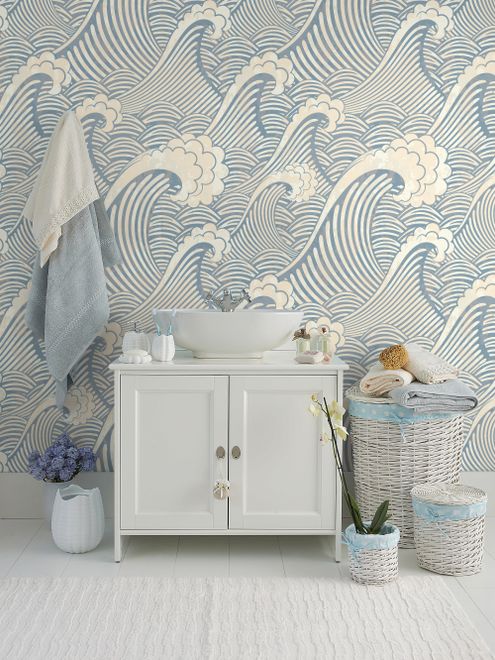 Watercolor Ocean Waves Wallpaper Mural