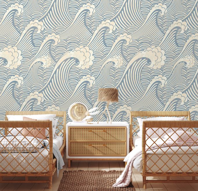 Watercolor Ocean Waves Wallpaper Mural