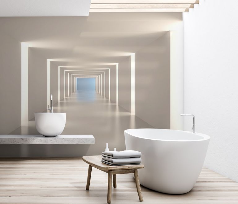 3D Look Illustrational Abstract White Corridor Wallpaper Mural