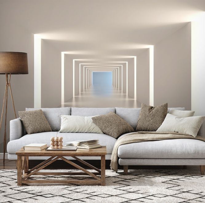 3D Look Illustrational Abstract White Corridor Wallpaper Mural