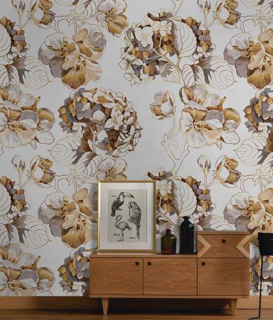 Whitish Floral Wallpaper Mural