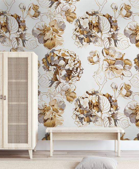 Whitish Floral Wallpaper Mural