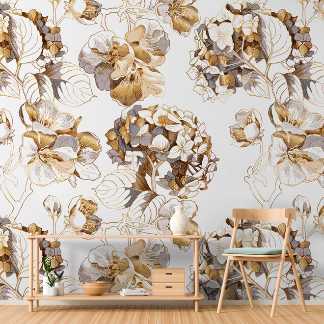 Whitish Floral Wallpaper Mural