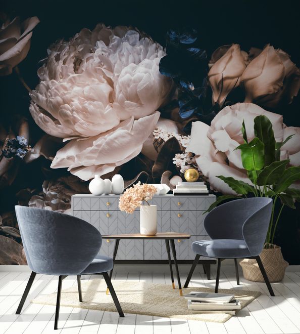 Dark Floral Peony Bouquet Wallpaper Mural