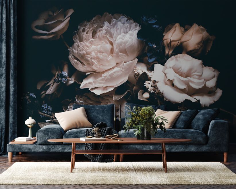 Dark Floral Peony Bouquet Wallpaper Mural