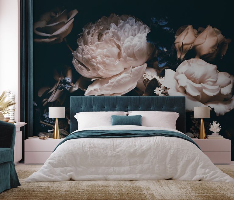 Dark Floral Peony Bouquet Wallpaper Mural