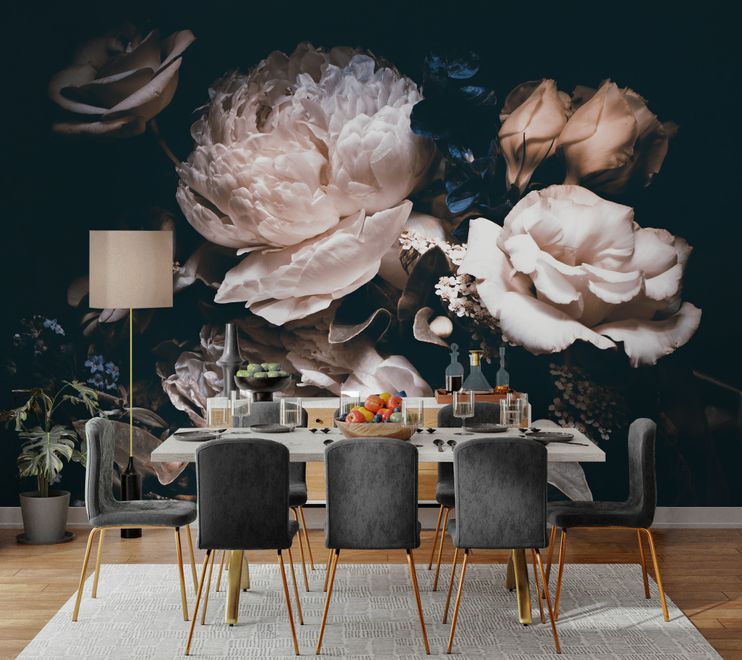 Dark Floral Peony Bouquet Wallpaper Mural