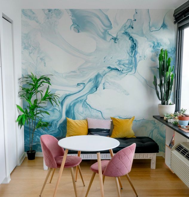 Marble Style Blue Brush Paint Art Wallpaper Mural