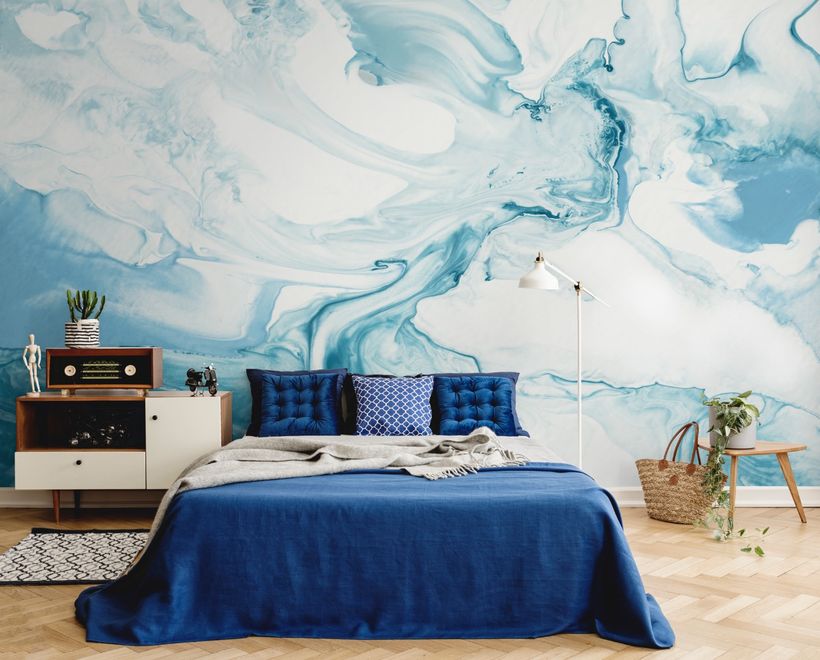 Marble Style Blue Brush Paint Art Wallpaper Mural