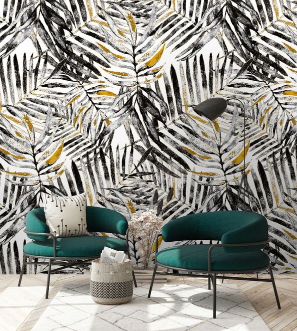 Watercolor Palm Leaf Pattern Wallpaper