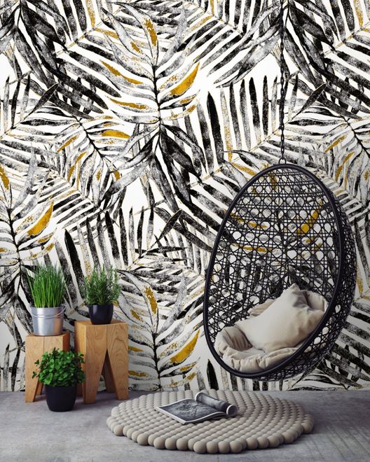Watercolor Palm Leaf Pattern Wallpaper Mural