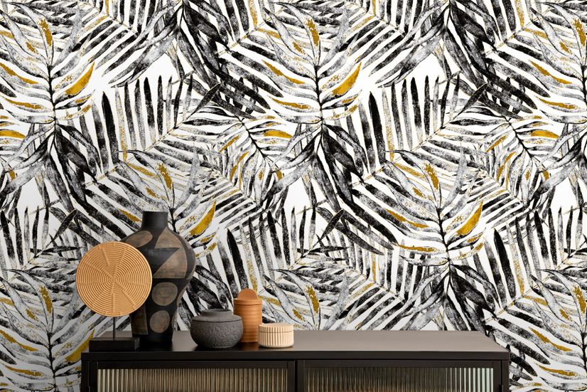 Watercolor Palm Leaf Pattern Wallpaper Mural