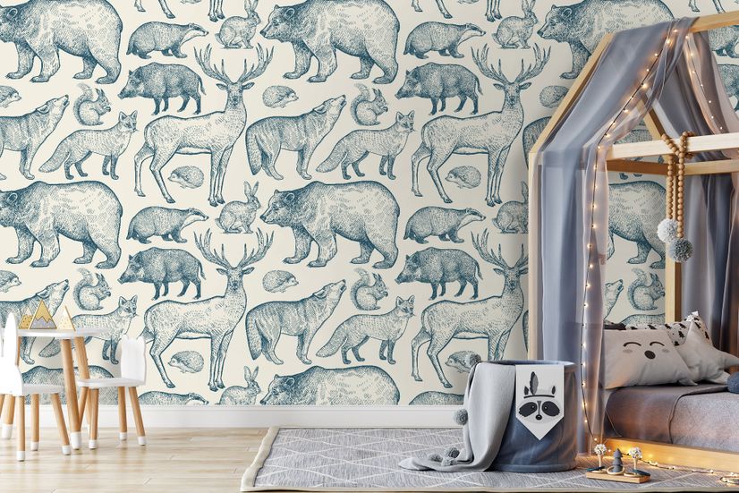 Nordic Animal Drawing for Kids Wallpaper Mural