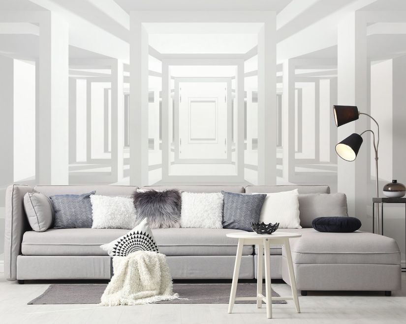 3D Look Abstract Architecture White Corridor Wallpaper Mural
