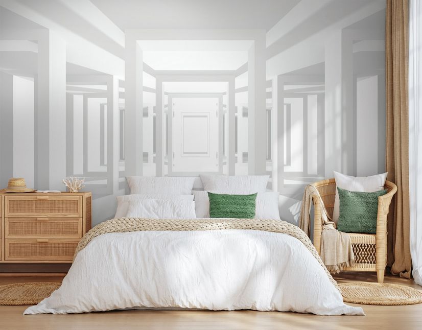 3D Look Abstract Architecture White Corridor Wallpaper Mural