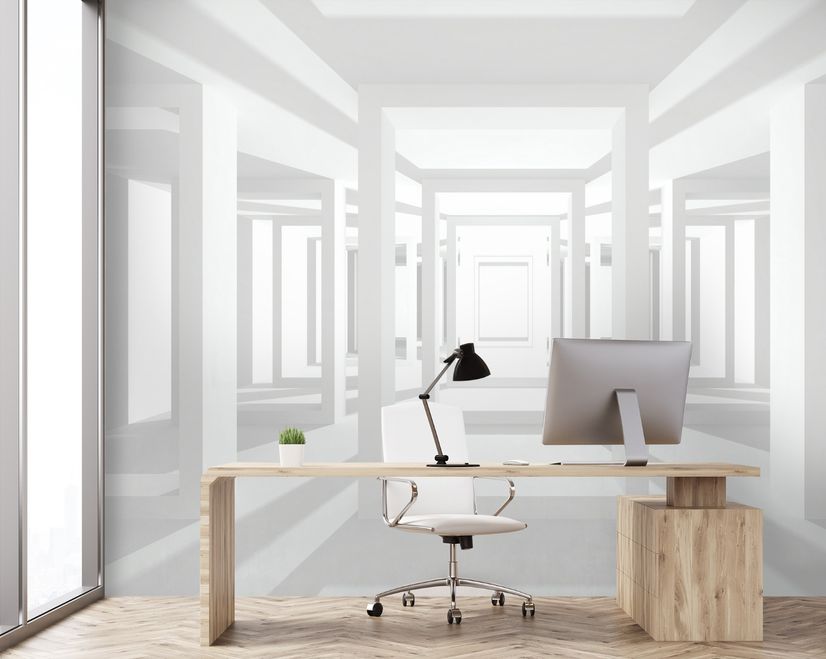 3D Look Abstract Architecture White Corridor Wallpaper Mural