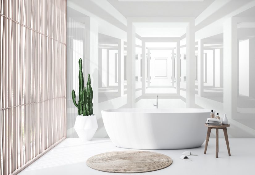 3D Look Abstract Architecture White Corridor Wallpaper Mural