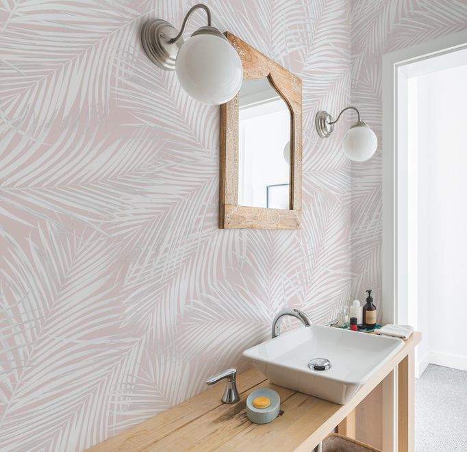 Soft Pink Palm Leaf Tropical Leaves Wallpaper Mural