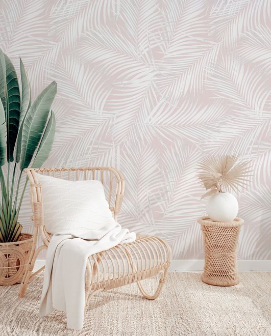 Soft Pink Palm Leaf Tropical Leaves Wallpaper Mural