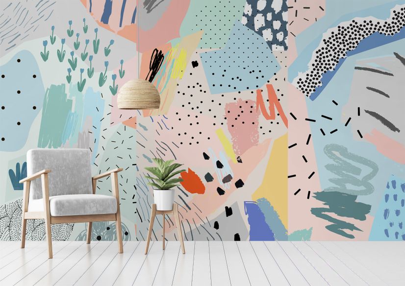 Colorful Abstract Geometric Kids Art Wallpaper Mural