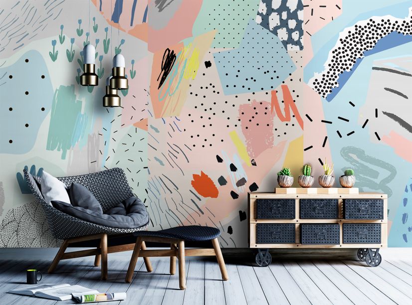 Colorful Abstract Geometric Kids Art Wallpaper Mural