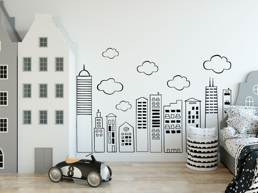 Kids Cute Black City Wall Decal Sticker