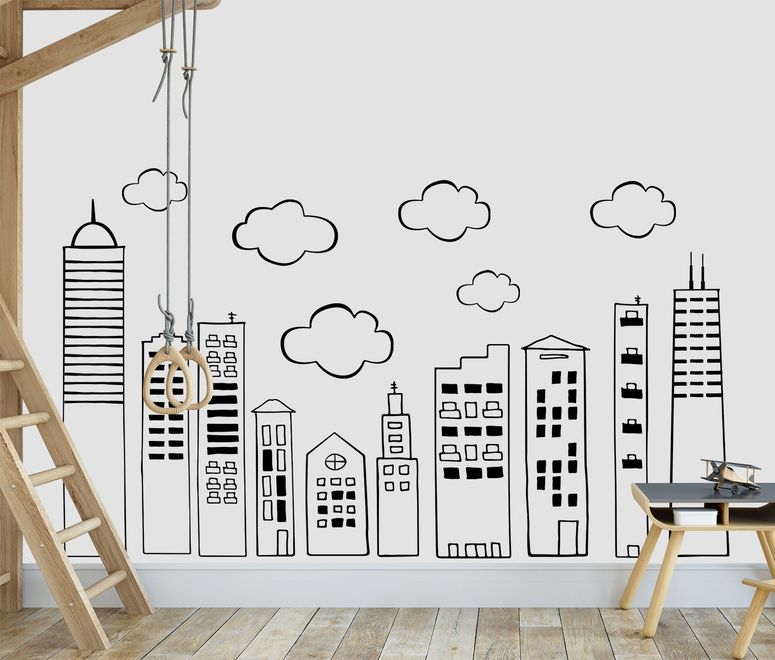 Kids Cute Black City Wall Decal Sticker