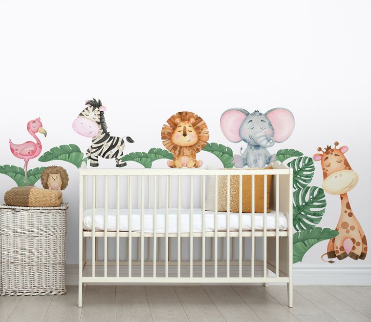 Kids Cute Forest Animal with Banana Leaves Wall Decal Sticker