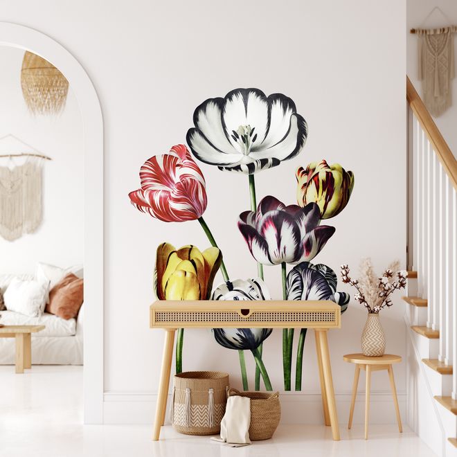 3D Dutch Floral Colorful Tulips Wall Decal Sticker