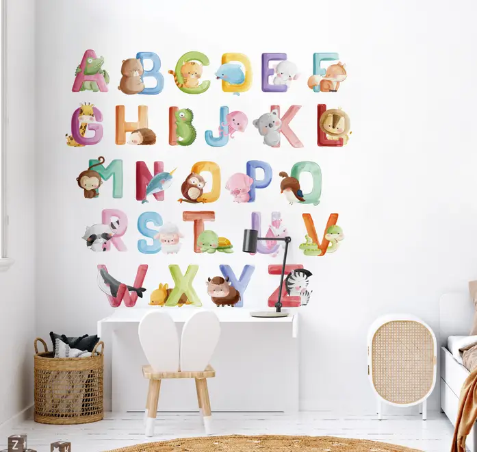 Watercolor Alphabet With Animals Wall Decal Sticker