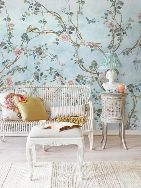 mistænksom Forsømme grundigt Watercolor Chinoiserie Floral Peony Blossom Wallpaper Mural • Wallmur®